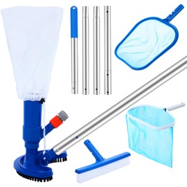 Tioncy 5 Pcs Jet Pool Vacuum Cleaning Kit with Skimmer Nets, Pool Brush and 47" Long Pole Adjustable for Above Ground Ponds Hot Tub Spa Wall Floor Cleaning, Easy to Set up