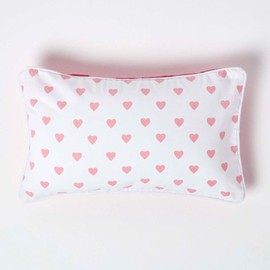 Homescapes Cushion Cover with Pink Hearts, Decorative Cushion Cover 30 x 50 cm for Decorative Cushions and Children's Pillows, 100% Cotton with Zip, Pink Bottom