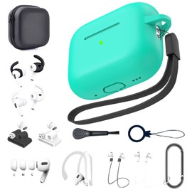 Polislime for Airpods Pro 2nd Generation Case,Compatible with Airpod pro 2nd Accessories Set Kit, Anti-Lost Straps/Watch Band Holder/Ear Hooks/Storage Box/Ear Tips/Wrist Lanyard/Keychain(Green)
