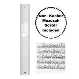 A&S Mezuzot Aluminum Mezuzah Case with Exclusive Modern Shin Design Easy Peel and Stick Judaica Door Mezuza for Parchment Scroll (Silver, 5 Inches)