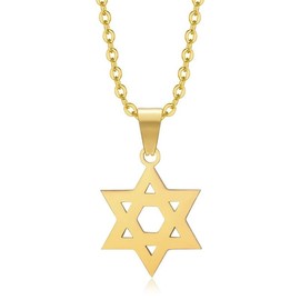 BOBIJOO JEWELRY - Pendant Necklace Woman Star Shield of David 14 mm Stainless Steel 316L Gold-Plated Gold-Plated Chain End Discreet, Stainless Steel