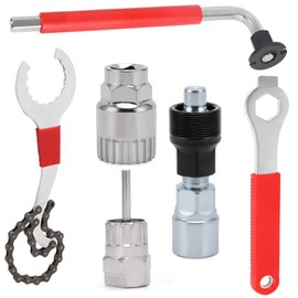 Bike Repair Tool Kit Crank Puller Cassette Removal Tool with Chain Whip Bottom Bracket Extractor Flywheel Sprocket Remover Auxiliary Wrench Rotor Lockring Removal with Pin