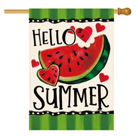 Tikeciti Hello Summer Watermelon Welcome Garden Flag 28 x 40 Inch Double Sided, Cute Fruit Farmhouse Burlap Large Yard House Flag Summer Seasonal Holiday Outdoor Outside Decoration