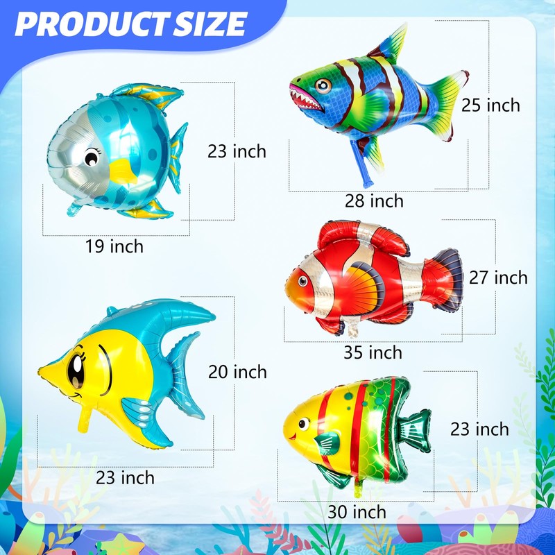 Fish Balloons Decoration, 10PCS Large Sea Animal Balloons for Kids