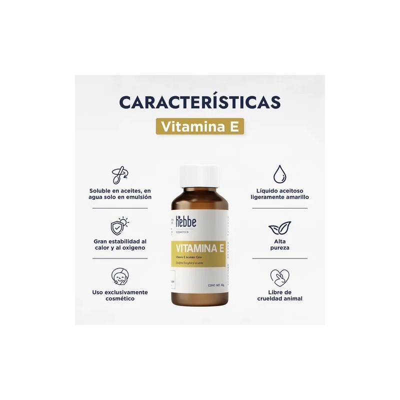 Vitamina E Hebbe Cosmetics Aceite Antioxidante 50g Cabello y Piel