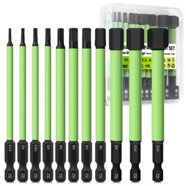Hakkin 100 mm Hex Bits Set Long 11 Pieces Hex Bit Set for Cordless Screwdrivers 1/4 Inch Hexagon Hex Screwdriver Impact Bit Set for Impact Wrench 1.5/2/2.5/3/4/5/6/8/10/12 mm