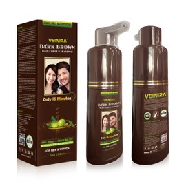 "VEINIRA Herbal Quick Hair Colour Shampoo: Effortless Instant Dye for Men and Women, 100% Natural Ingredients, No Ammonia, No Skin Stains, Speedy Application - 200ml (Dark brown)