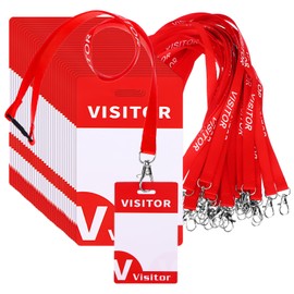 30 Pack Red Visitor Badge Lanyards Volunteer Lanyards Badge Holder with Clips ID Card Holder Lanyards with 30 PVC Pass Card Reusable Breakaway Lanyards Visitor PVC Pass Card