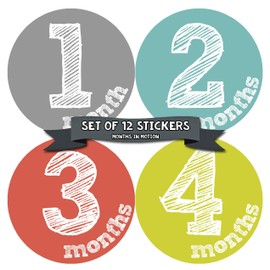 Months In Motion Gender Neutral Baby Month Stickers - Monthly Milestone Sticker for Boy or Girl - Infant Photo Prop for First Year - Shower Gift - Newborn Keepsakes - Unisex