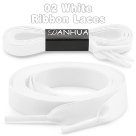 DANHUA Satin Ribbon Shoe Laces: 2 Pair 1CM Wide White Silk Sneakers Shoelaces for Women 55 Inch