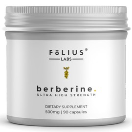 FOLIUS LABS Clean Label Berberine HCl 97% - Clinically Studied Ultra High Strength Pure Berberine 500mg Supplement - Gluten-Free - 90 Capsules