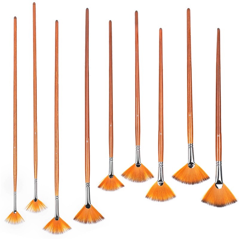 9Pcs Painting Brush Set Nylon Wool Fan shaped Watercolor Acrylic