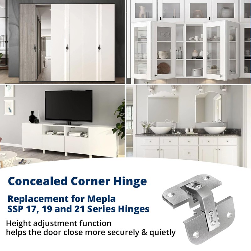 Adjustable Concealed Pie Cut Corner Hinge for Cabinet Door, Replacement