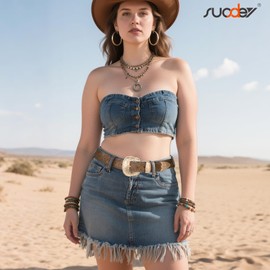 SUOSDEY Women Country Western Belt Cowgirl Cowboy Vintage Leather Belt with Western Style Big Buckle for Jeans Dresses