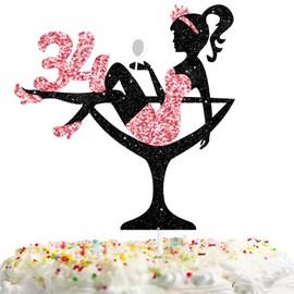 Decoración para tartas de niña sentada para niña, dama 34 cumpleaños, maquillaje, spa, decoración de fiesta, suministros de decoración de 34 siluetas de tacón alto, decoración de pasteles, color oro rosa