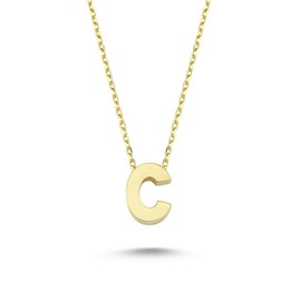 Wish Carat 14k Solid Gold Initial Necklace for Women - Dainty Charm Pendant Letter Necklace Jewelry for Women | 18'', C