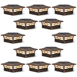 Solar Post Cap Lights Outdoor 12pack, Waterproof Solar Powered Deck Fence Post Lights for 4x4 Wood/Vinyl Posts, Solar Outdoor LED Light with Cool/Warm Lighting Decorate Garden Patio Porch…