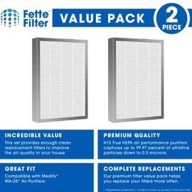Fette Filter - Air Purifier Compatible with Medify MA-25 Filters H13 True HEPA 99.9% Particle Removal 3 in 1 Pre-Filter - Pack of 2