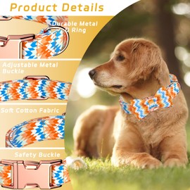 Miavers Adjustable Soft Cotton Dog Collar with Metal Buckle, Detachable Bow Tie for Small Medium Large Dogs(Colorful Rhomb, XL)