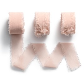 MORSUNBELA Fringe Chiffon Silk Ribbon for Gift Wrapping - Light Pink, 1 Inch x 7 Yd