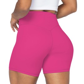 Sunzel Women's Biker Shorts in High Waist Tummy Control with No Front Seam 5" Hot Pink Large
