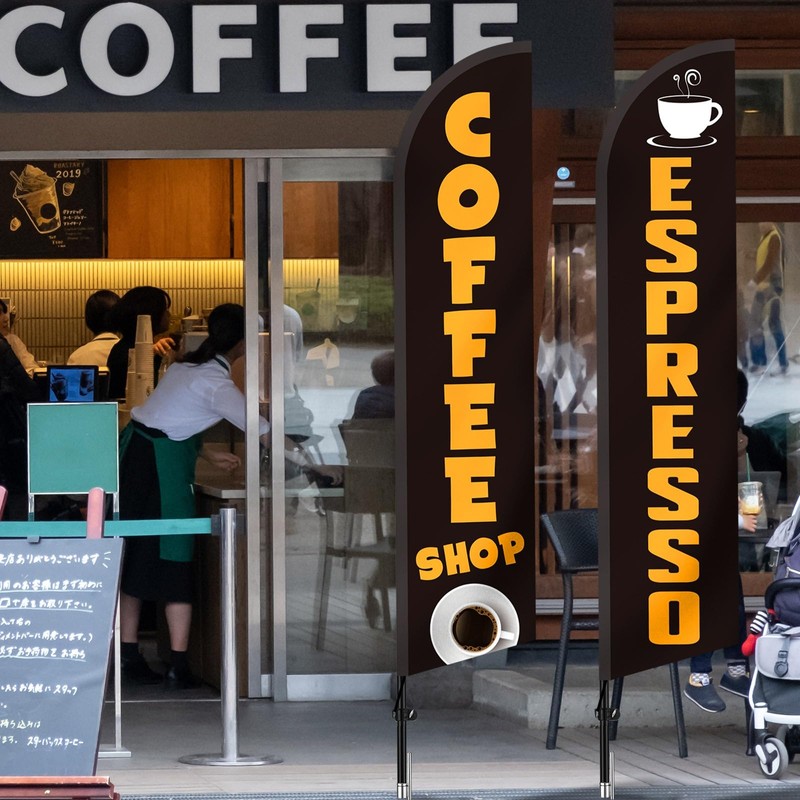 2 Pack Coffee Espresso Feather Flags Cafe Banner, Fashionable