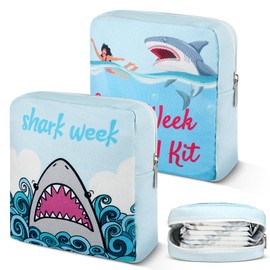 HunnmingRe 2 Pcs Shark Week Period Bag Feminine Tampon Storage Pouch Shark Week Sanitary Napkin Bag with Daisy Pendant Shark Gifts for Women