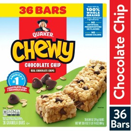 Branded Quaker Chewy Granola Bars, Chocolate Chip Flavor, 0.84 oz, 36 Count FRESH