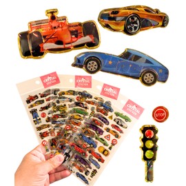 Cmart-Labo Boys Stickers, Super Car, Set of 4, 3D, Sparkling, Cool, Reward, Birthday Present