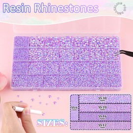 30000Pcs Resin Rhinestones for Bedazzling with 3Pcs B7000 Jewelry Glue, Lavender Purple AB Flatback Gems Rhinestones for Crafting, Clothing Tumblers Mugs Shoes Fabric Decor Nail Art