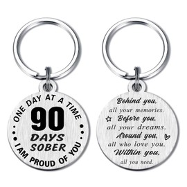 Alotozo 90 Day Sober Gifts for Men Women - 3 Months Sobriety Gift Keyring - 90 Days Sober Milestone Gift - 3 Month AA NA Recovery Keyring