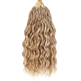 pojui 18 Inch Ocean Wave Crochet Hair 8 Packs - Synthetic Pre-Looped Deep Wavy Curly Braiding Hair for Black Women, Boho Style Hair Extensions (18inch,P27/613-8 Packs)