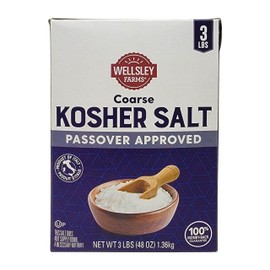 Wellsley Farms Coarse Kosher Salt. 3 Pounds. Passover Approved. From the Salt Caves in Italy. Natural Sicilian Rock Salt. (3 lb Box with Pop Out Pour.)