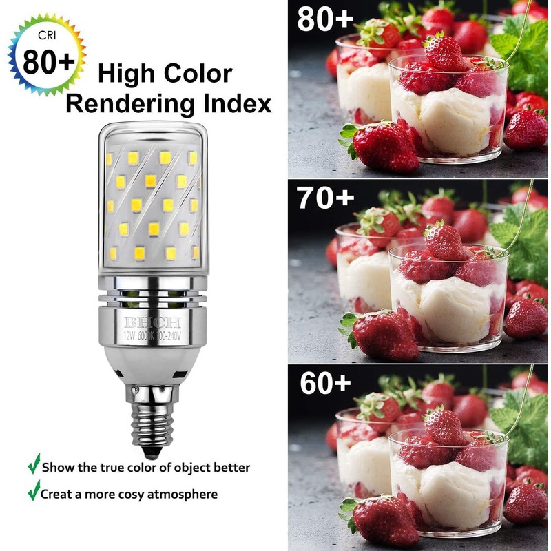 E12 LED Corn Bulbs 12W,6000K Daylight White,1200LM,100W Incandescent Bulbs Equivalent,Pack