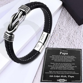 BOCHOI Papa Lederarmband mit Gravur Papa personalisiertes Armband Herrenarmband, Vater Männer Geburtstag Geschenk Vatertag Geschenk für ihn