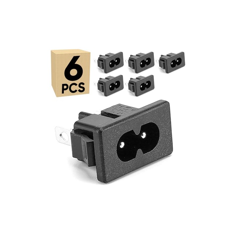 C8 Panel Mount Plug Adapter, 250V AC 2.5A 2 Pins