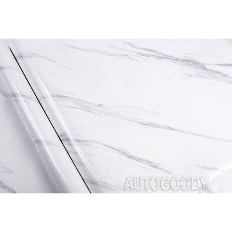 AutoGoody 4ft x 30ft Gloss White Marble Granite Stone Wallpaper