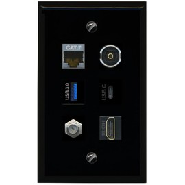 RiteAV CAT7 Coax HDMI TOSLINK USB 3 USBC Flat/Solid Wall Plate [Black]