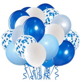 50 Pack Blue Confetti Latex Balloons for Birthday Party Wedding Decoration, 12 Inch Light Blue Baby Blue and White Balloons