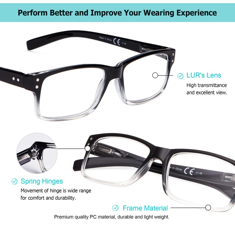 LUR READING GLASSES 6 Pack Spring Hinge Comfort Readers Plastic