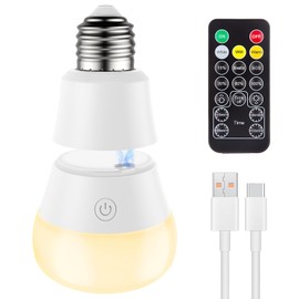 SCOPOW SCOPOW Magnetic and USB Charging 2IN1 Rechargeable Light Bulb with Remote Control Timer and 3 Color Temperature Battery Operated Light Bulb Dimmer Emergency LED Light Bulbs Detachable(E26, 1)
