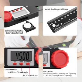 XUNTOP 7 Inch Digital Angle Finder ±0.5°Accuracy 0-360°LCD Digital Protractor with Horizontal Vertical Bubble Levels and Ruler Meter Accurate Angle Gauge for Carpenters, Woodworkers, Fabricators