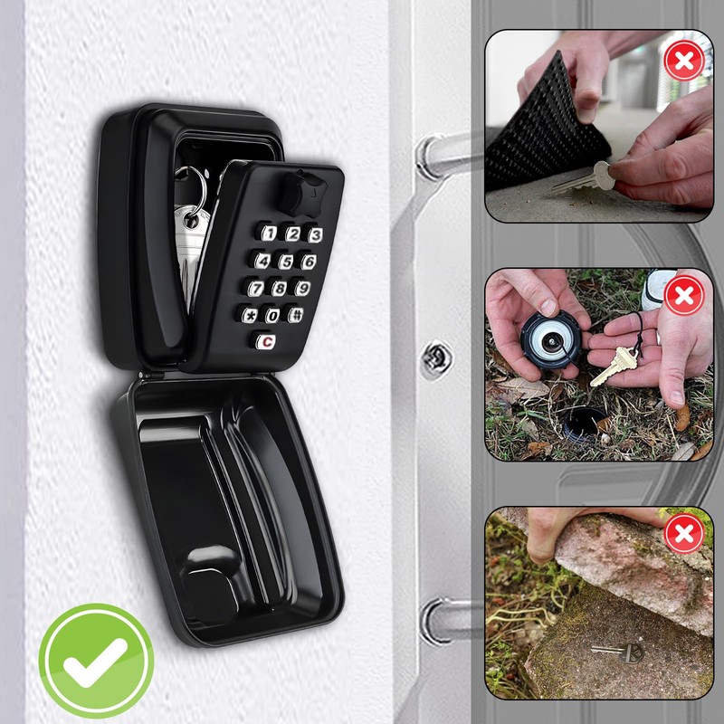 Kizaten Wall Mounted Key Safe, Key Lock Box with Resettable