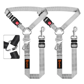 Removable Dog Seat Belt Harness for Car, 3 in 1 Pet Dog Car Seatbelt Leash, Retractable Restraint Secures to Vehicle Headrest & Adjustable Reflective Bungee Dog Seatbelt Tether, Grey