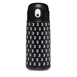 Seven Juventus FC Football Water Bottle with Straw, 460 ml, Black and White, Stainless Steel Thermal Flask Inside Outer, Temperature Resistant up to 24 Hours, Water Bottle for School, Sports