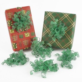 HUIHUANG Green Curly Bows for Gift Wrapping Self Adhesive Metallic Green Bows for Christmas Burst Curly Ribbon Bows for Presents, Treat Bags, Party Favor, Wedding Decor-5 inch x 6 Counts