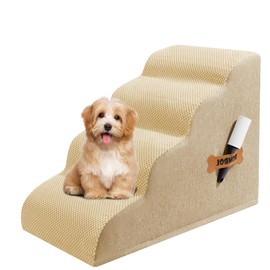 Dog Stairs, Romrol Dog Steps Ramp for High Bed and Couch, Dogs Ramp with Durable Non-Slip Waterproof Fabric Cover, Pet Stairs for Small Dogs and Cats or Pets Joints, 4-TiersBeige