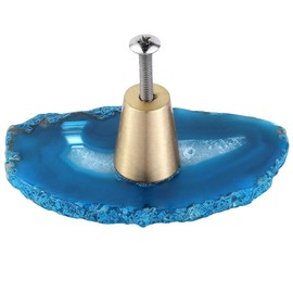 KYEYGWO Pack of 4 Blue Irregular Agate Discs Furniture Knobs with Screw, Brass Drawer Knobs, Decoration Dresser Knobs, Cupboard Knobs, Wardrobe Pull Handle