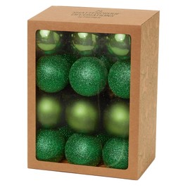 Shatterproof Christmas Baubles 24 Pack 60mm Premier Christmas Tree Decoration, matt, shinny and glitter baubles (Green 9552)