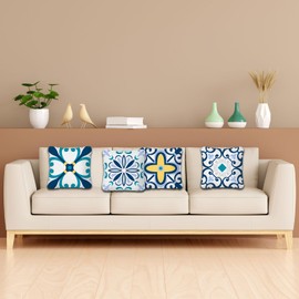 Betadistor Cushion Covers 18" x 18" Set of 4 Vintage Mandala Big Flower Pillows Case Couch Farmhouse Bohemian Cushion Cover Home Decor Bedroom Bed Sofa, Bohemian, 506-0115